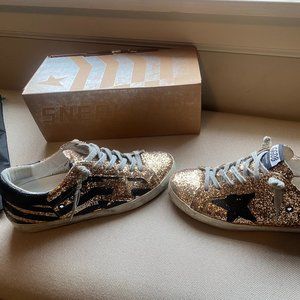 Golden Goose Deluxe Brand Gold Glitter Low Top Sneakers - Size 38 (US Size 8)